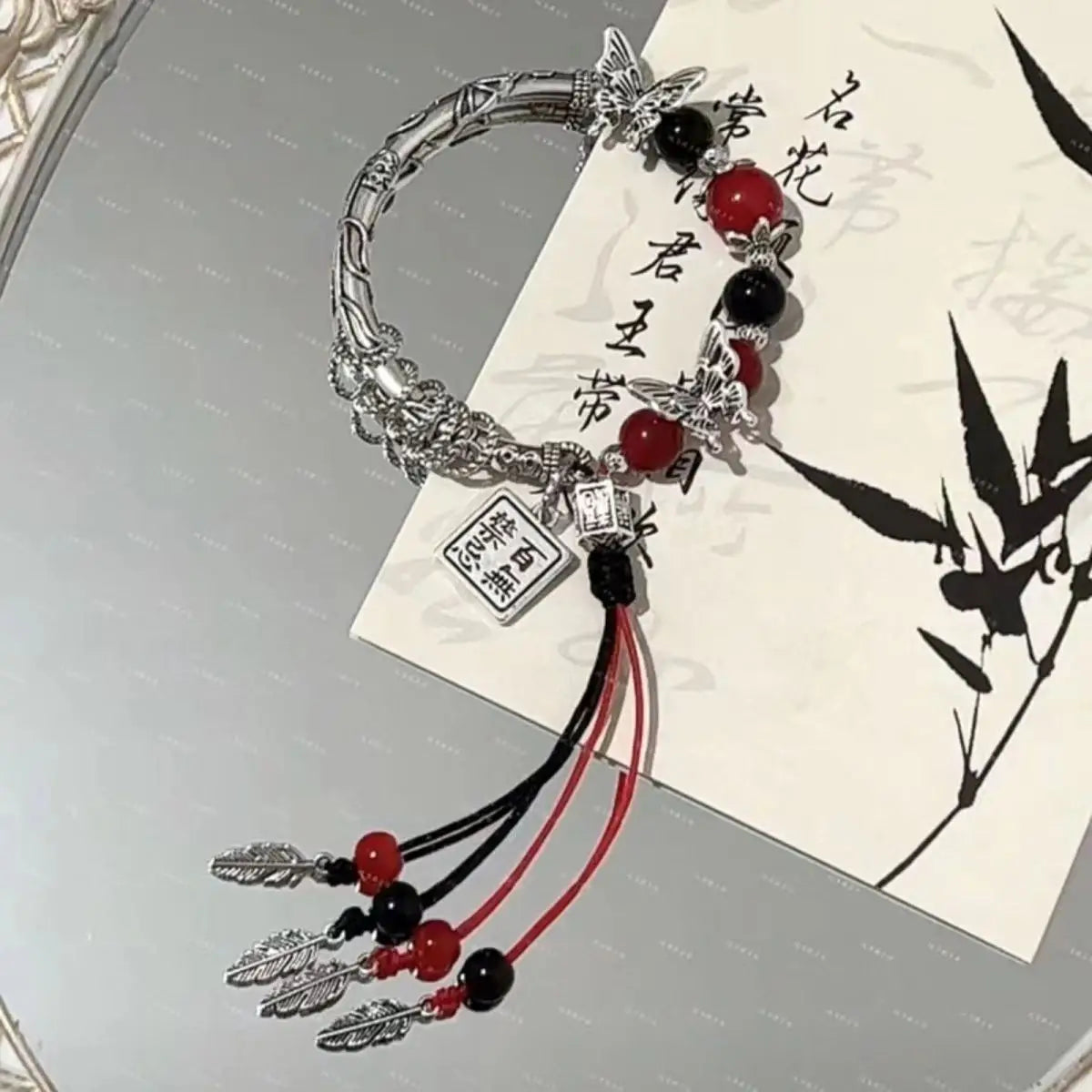 Chinese Style Tassel Beaded Bracelet for Women Retro Butterfly Pendant Charm Bracelets Temperament Bangles Fashion Jewelry Gift