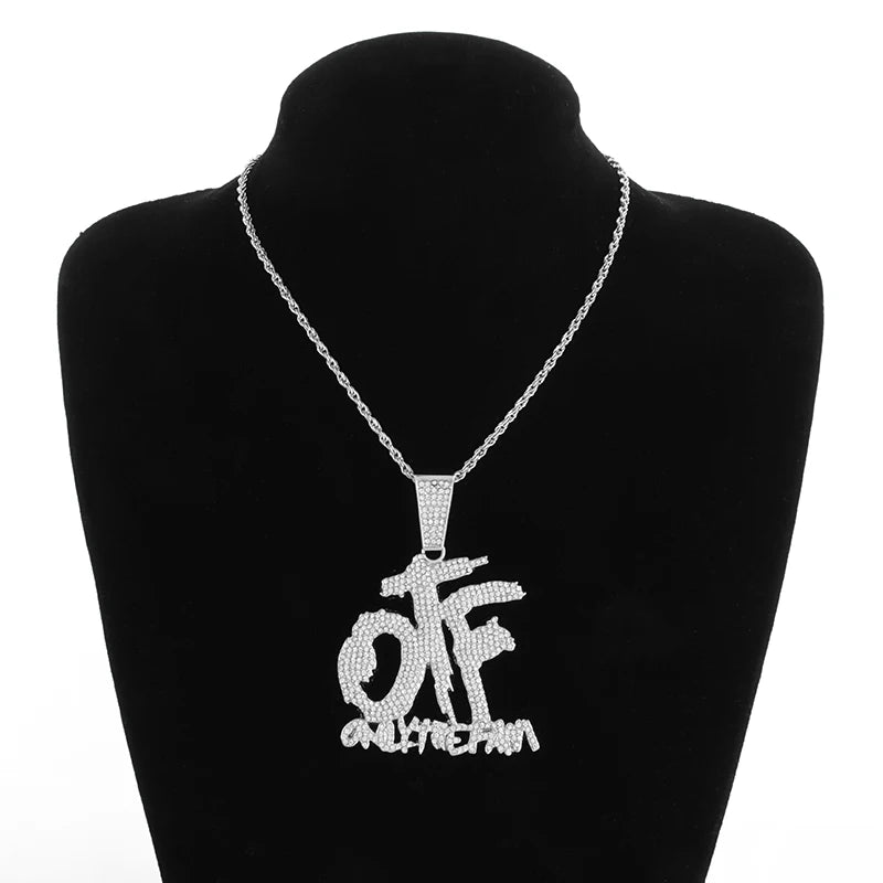 Luxurious Ice Crystal Zirconia Letters Otf Letter Pendant Necklace for Men and Women Fashion Rock Rap Party Jewelry Gift