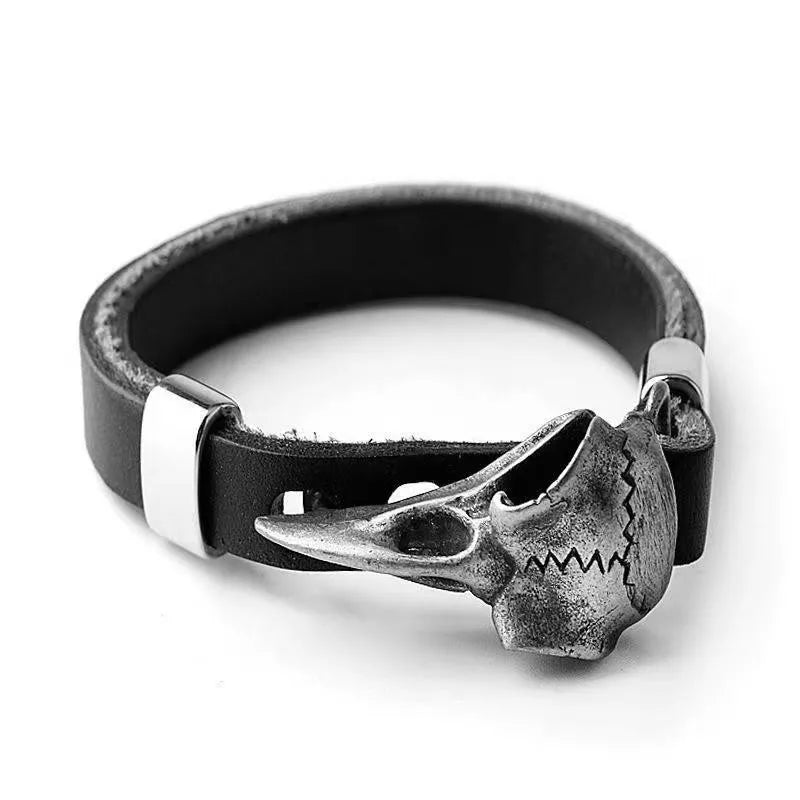 Odin Raven Skull Bracelet Mens Slavic Leather Bracelet Punk Biker Rock Party Accessories Nordic Jewelry