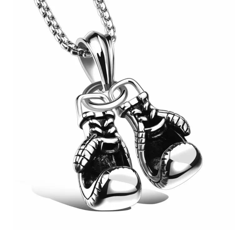 Vintage Boxing Gloves Pendant Necklace For Men Punk Hip Hop Style Gold Color Titanium Steel Chain Fashion Women Jewelry Gifts