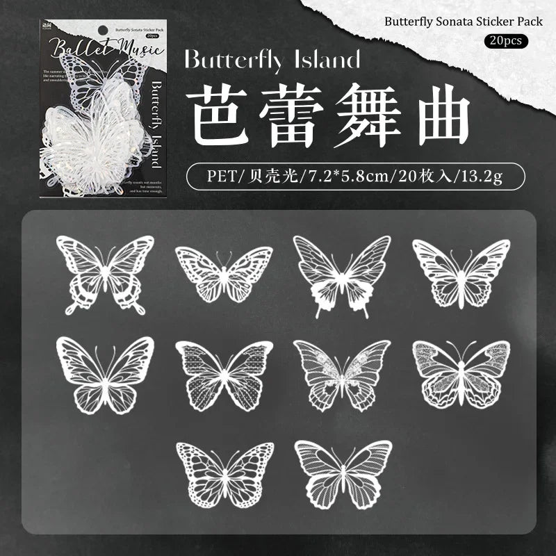 20pcs PET Butterfly Transparent Silver Color Stickers, Holographic Laser Decals for Luggage Laptop Phone Case Mug Decoration