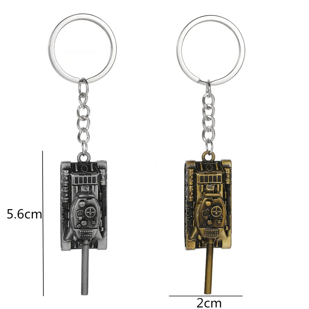 Fashion Metal World Of Tanks Keychains Punk Weapon Model Pendant Keyring for Men Car Key Chain Backpack Decor Kids 3D Toy Gifts