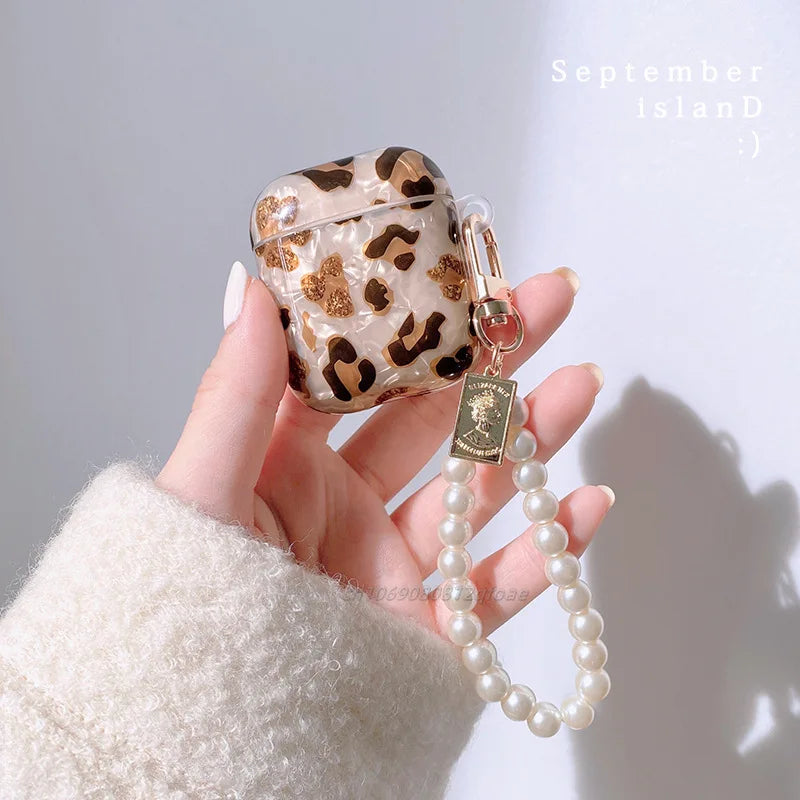 Pearl Earphone Cases For Airpods Pro 2 Leopard Pendant Headphone Protective Cover For Apple Airpod 3 Pro 2 1 3rd Generation Case