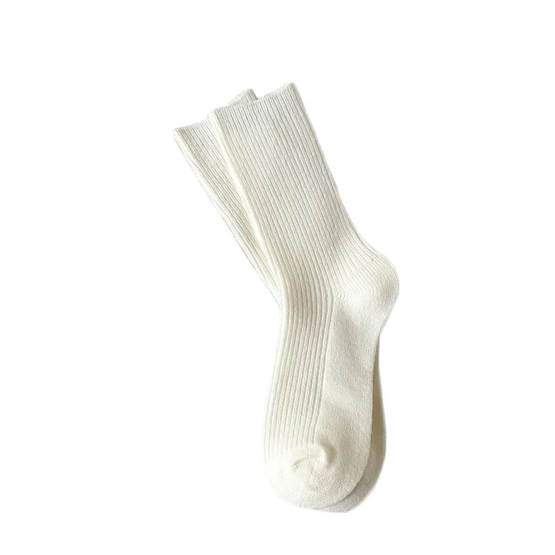Winter Cashmere Wool Woman Socks Solid Cream Color Harajuku Retro Long Socks Women Girls Thermal Crew Sock Calcetines Mujer New