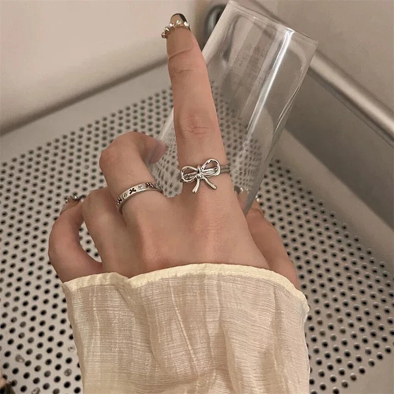 1/7PCS Simple Fashion Retro Bow Adjustable Finger Rings Personality Bowknot Rings Women Jewelry