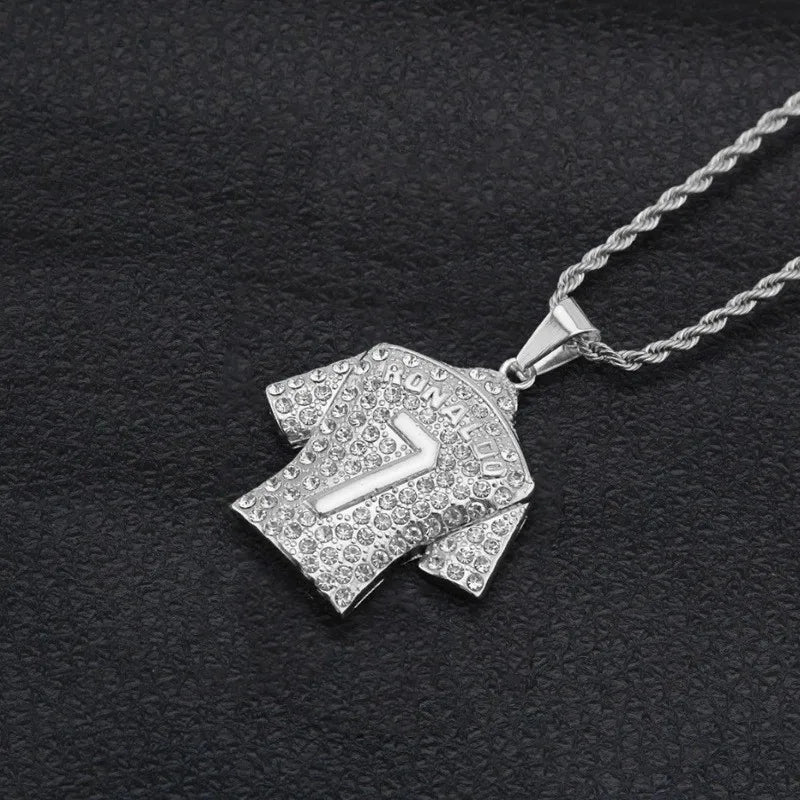 Hip Hop Men's Necklace Football 7 Pendant With Stainless Steel Chain and Iced Out Bling Rhinestones Necklace Sports Jewelry Gift
