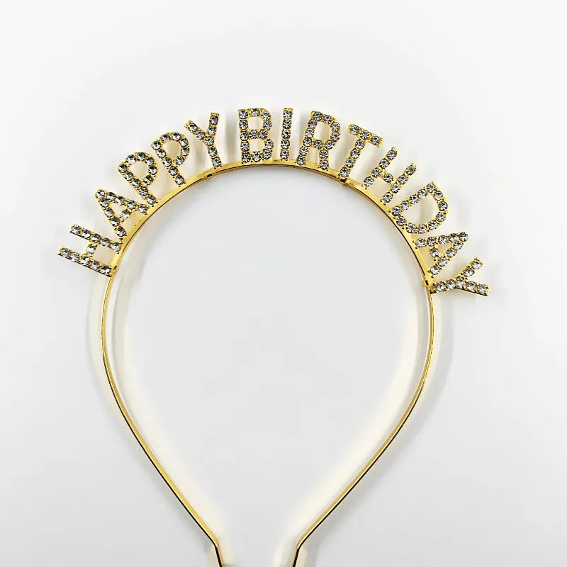 Shiny Rhinestone English Letters Happy Birthday Headband for Women Zinc Alloy Material  Party Jewelry Popular Hair Accessory