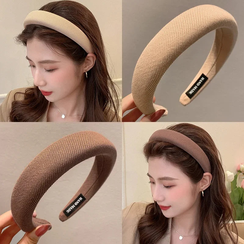 Fashion Padded Headbands For Women Wide Velvet Bezel Hair Band Hair Hoop Girl Sponge Thick Solid Color Hair Accessories Headwear