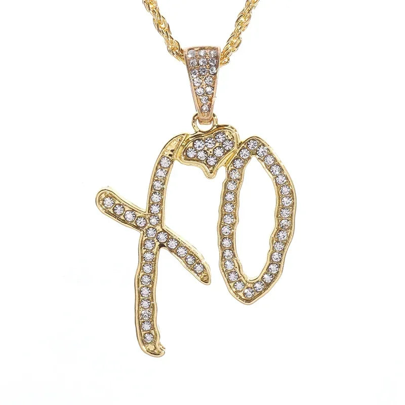 Classic Fashion Necklace Men and Women Hip Hop Punk Letter Micro Inlaid Sliding Pendant Long Necklace