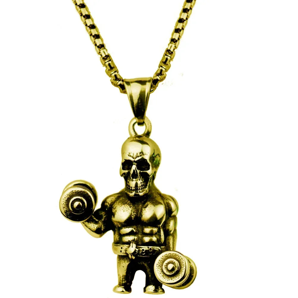 Men\\\\'s Fashion Classic Design Fitness Master Hand-Held Dumbbell Pendant Hip Hop Rapper Prom Party Necklace