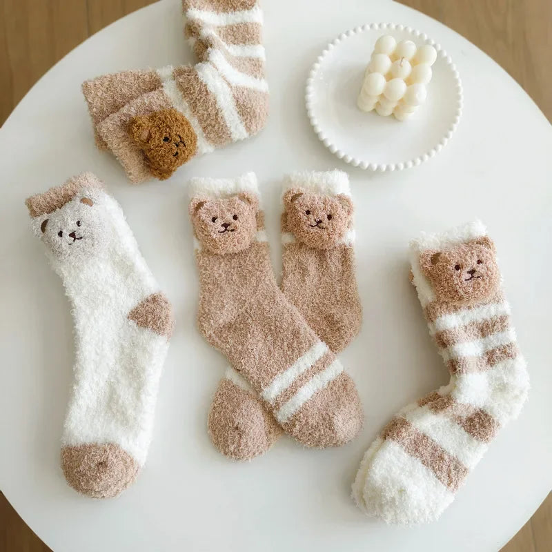 Coral Velvet Women's Winter Thickened Plush Warm Comfortable Sleeping Sock Cute Cartoon Lovely Floor Socks Nice Plus Stockings