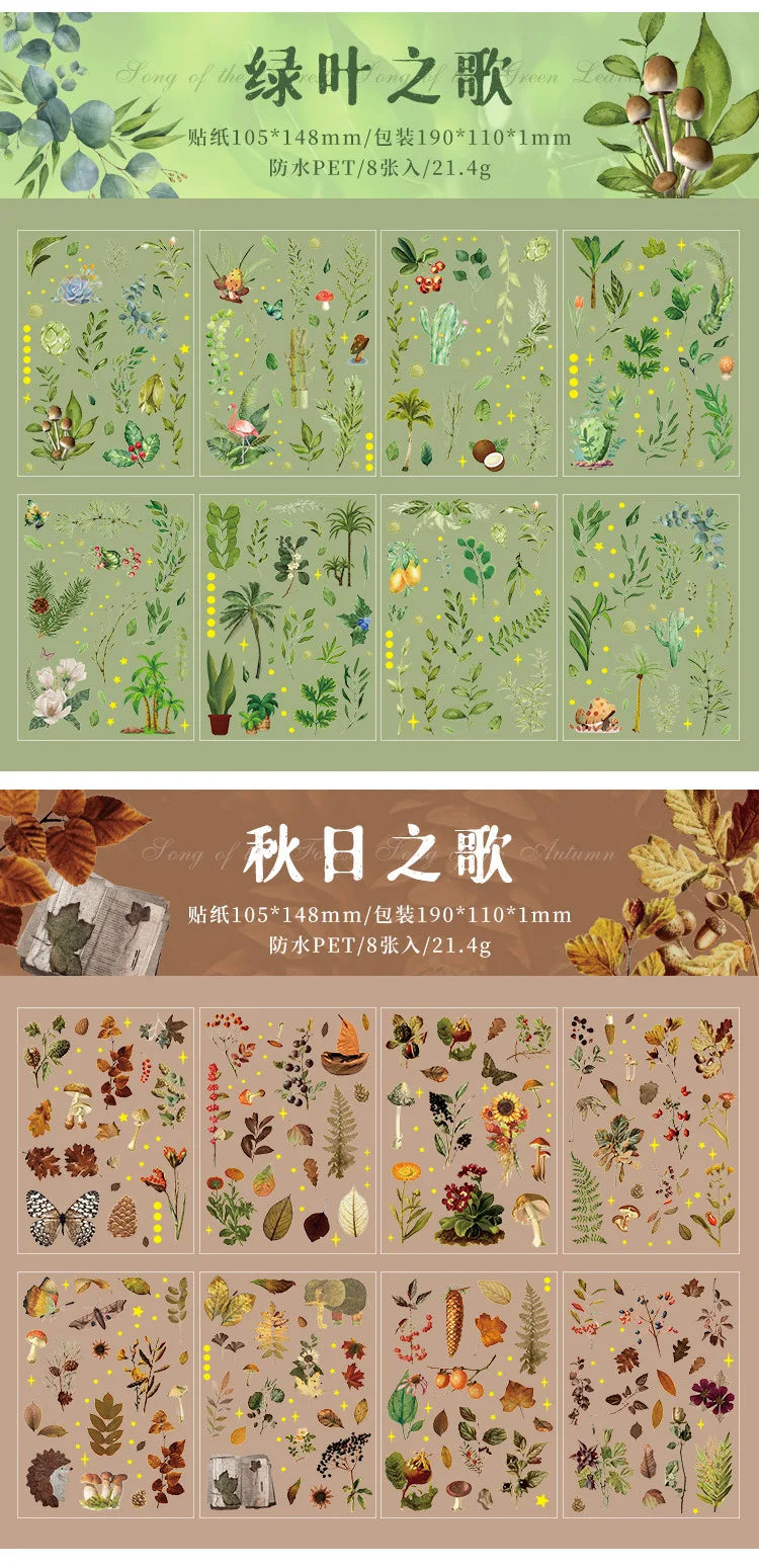 1pack Transparent Flowers Plants PET Decorative Stickers Diary Scrapbooking Material Deco Album Stationery Stickers