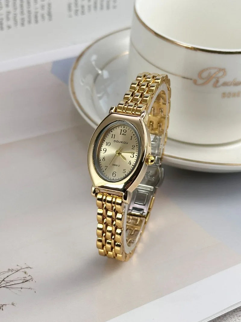 Brand Oval Watches for Women Ladies Gold Steel Strap Quartz Watch Simple and Fashionable Quartz Wristwatches Dropshipping