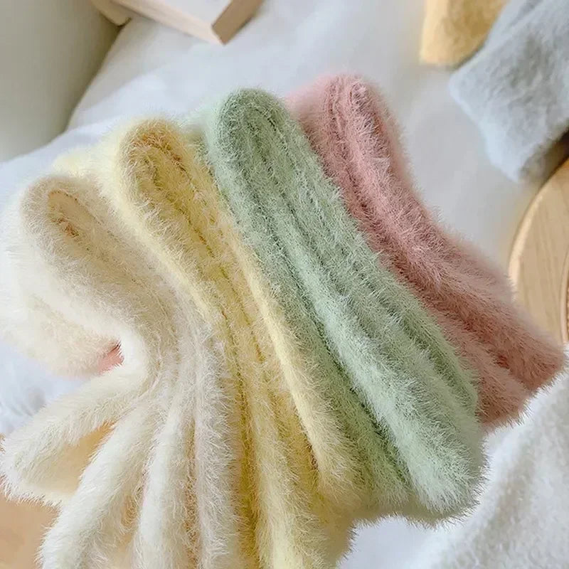 1/3/4pairs Super Soft Socks for Women Ins Solid Winter Warm Thicken Coral Plush Sock Thermal Snow Home Sleep Floor Kawaii