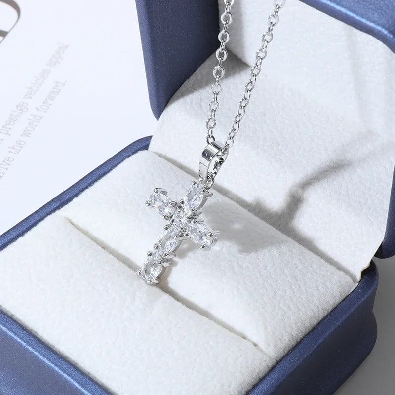 Catholic Jesus Cross Stainless Steel Pendant Necklace for Men Women Vintage Christian Prayer Jewelry