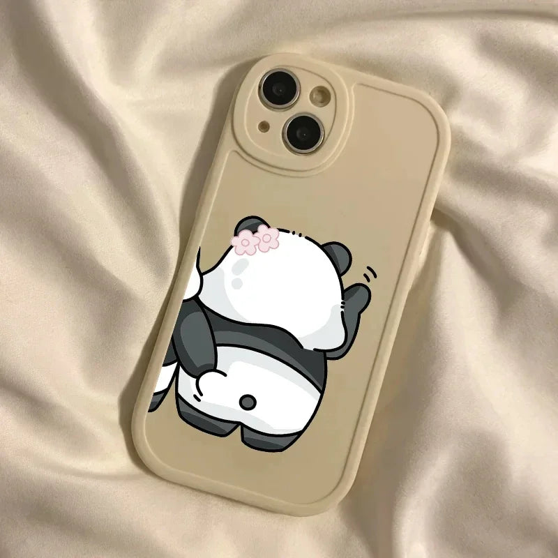 Funny Cartoon pinch butt bear rabbit Couple Phone Case for IPhone 14 13 12 15 11 Pro Max Mini 7 8 Plus SE X XR XS Max Soft Cover