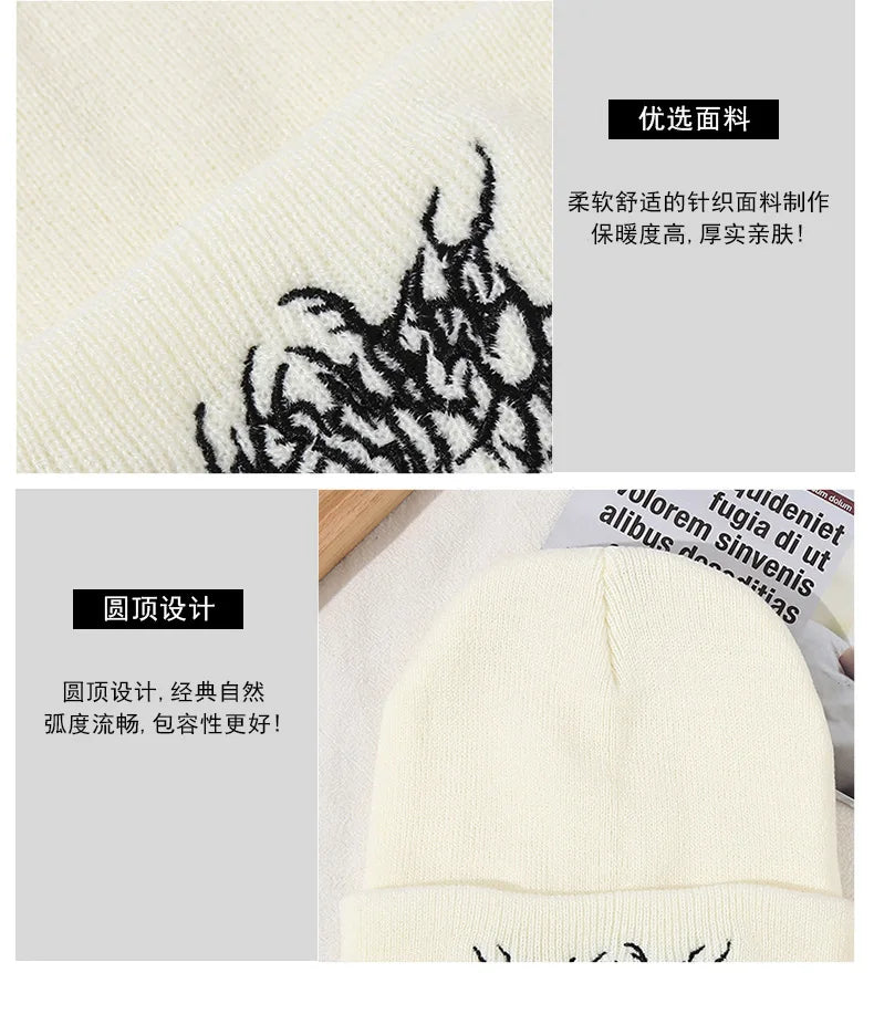 Unisex Stripe Embroidery Beanies Autumn Winter Warm Hat Hip Cap Beanie Hat Caps for Women Men