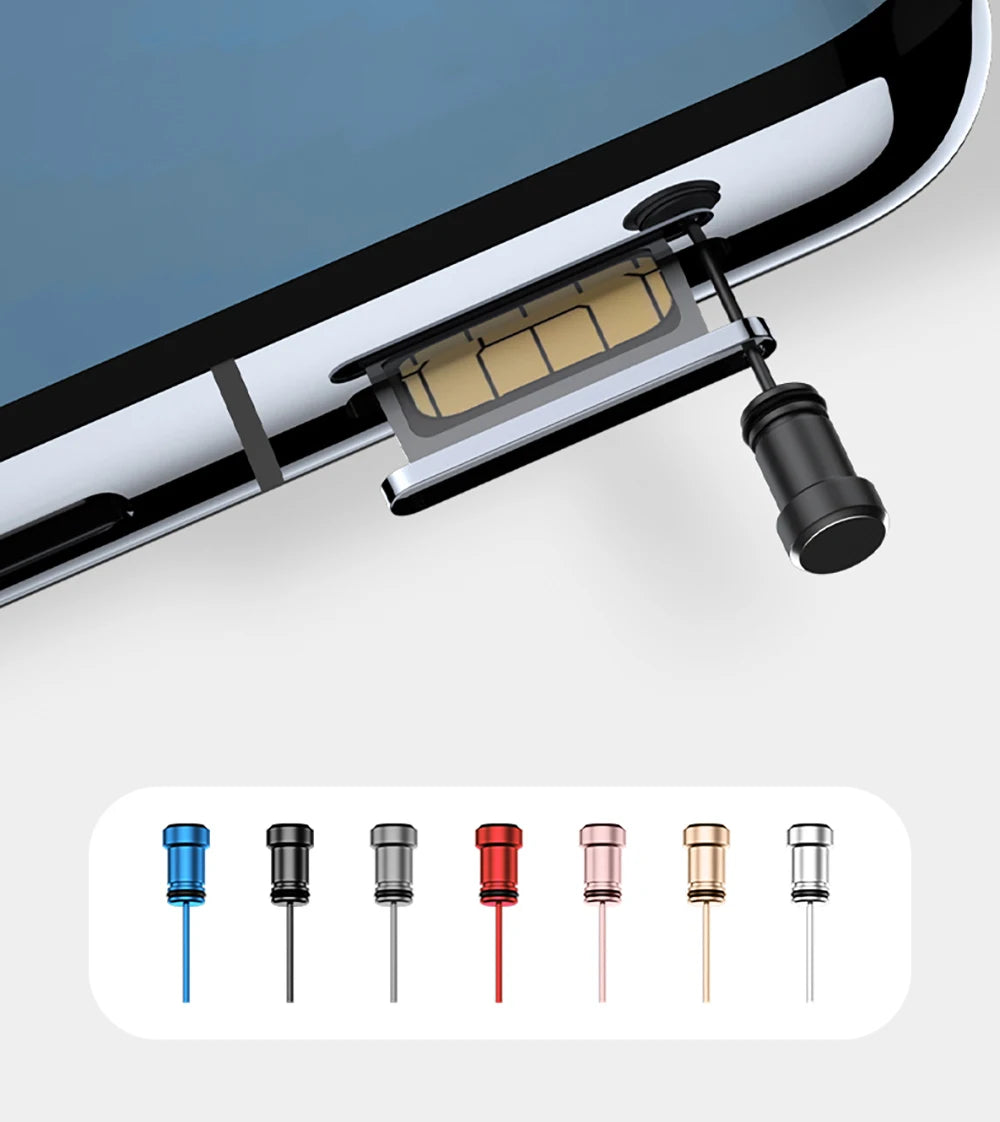 Metal Type C Dust Plug 3.5mm Earphone Jack Sim Card Pin Port Anti-dust Plug Cover Cap for Samsung Huawei Xiaomi iPhone Dust Plug