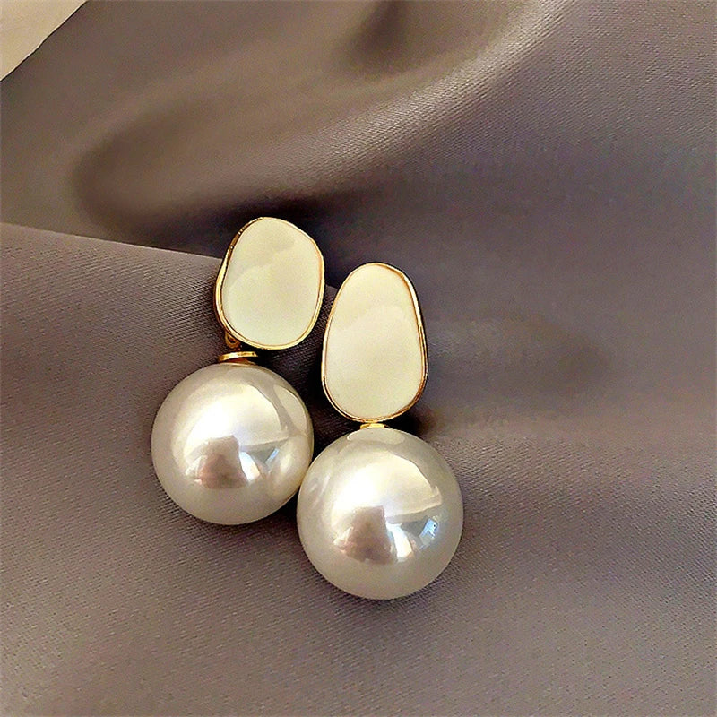 Exaggerate Big Pink Black White Imitation Pearl Pendant Earring for Women Trend Geometry Brincos Wedding Jewelry Girl Gift