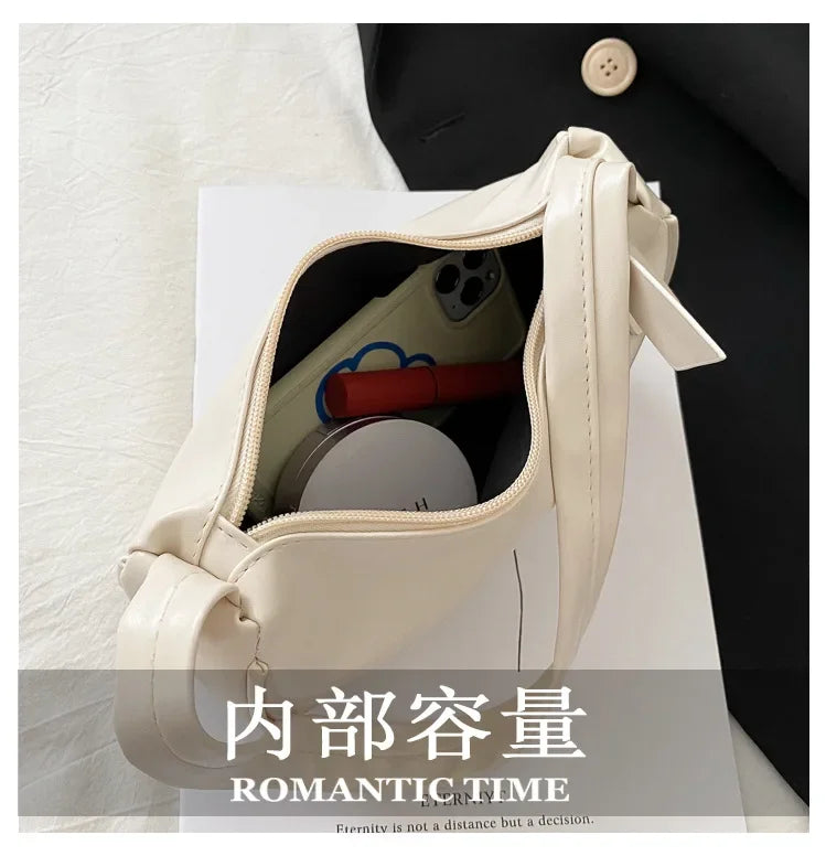 New PU Leather Women's Handbags Solid color Underarm Bag Fashion Armpit Shoulder Bag Simple Design Girls Small Shoulder Bags
