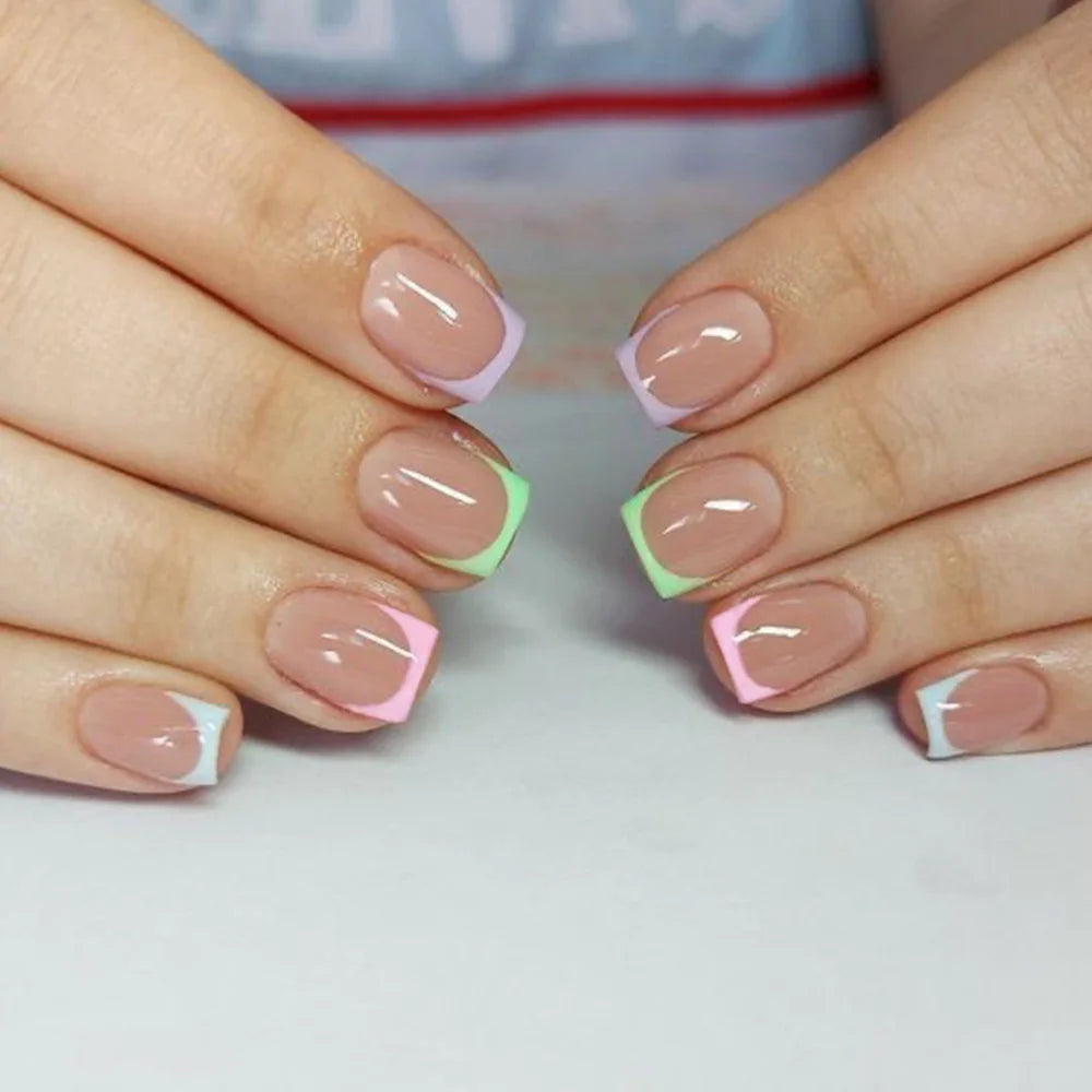 24Pcs Nude Pink Press on Nails Short Square False Nails Simple Gradient Nails Art Full Cover French Acrylic Nail Tips for Girls
