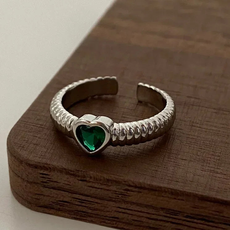 Silver Colorful Zircon Heart Rings for Women Cute Fine Jewelry Minimalist Adjustable Accessories Gift