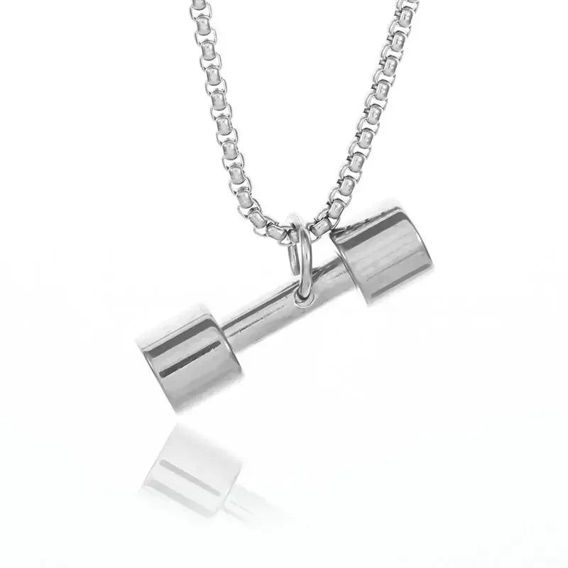 Cool Titanium Steel Dumbbell Pendant Necklace Barbell Fitness Pendant Men and Women Leisure Sports Punk Jewelry
