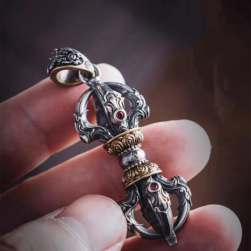 Vintage Buddhist Dharma Vessel Exorcism Vajra Pendant Necklace for Men Necklace Religious Amulet Accessory Gift