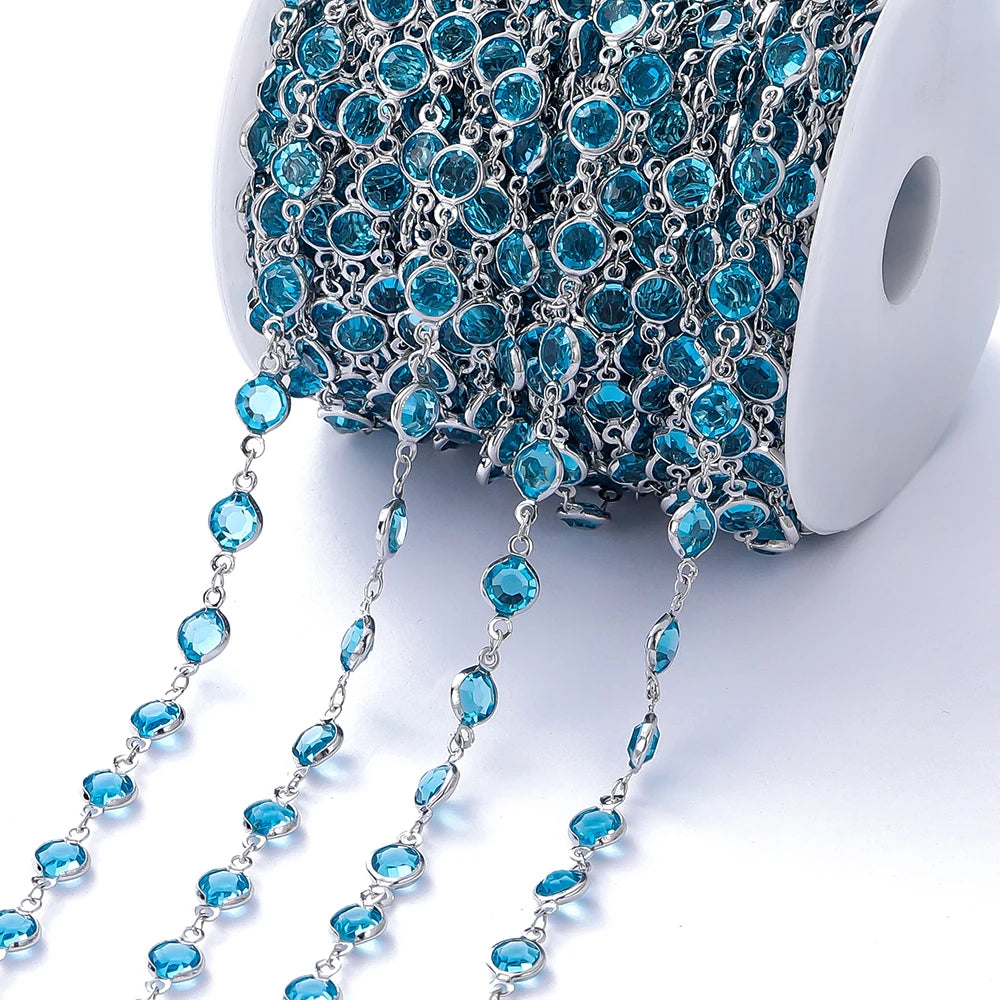 1Meter Colorful Glass Crystal Beads Chain Copper Chains For Necklace Bracelet Jewelry Making DIY Components Accessories