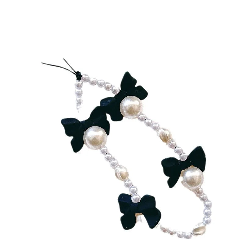 1pc Charm Bowknot Mobile Phone Chains For Women Girls Telephone Charm Strap Pink Black Acrylic Pearl Beaded Lanyard Jewelry Gift