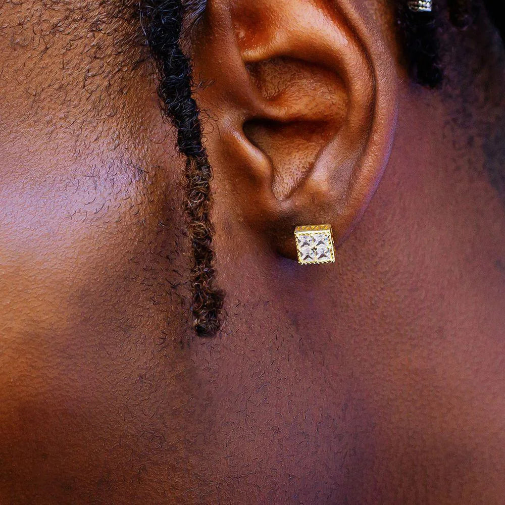 Popular Gold Color Earrings For Men Women Square Silver Color Cubic Zirconia Earings Charm Daily Wear Jewelry Push Back  OHE150