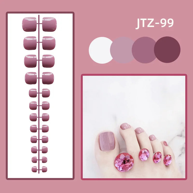 24P Acrylic Toenails Bright Faced Press on Nails Art Removable Short Fake Toenails Full Cover Artificial Toe False Nails No Glue