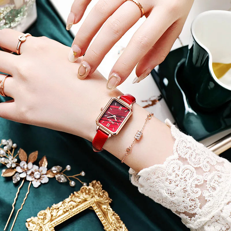 Small Square Watch with Rhinestones for Women Simple Casual Fashion Small Green Quartz Watch Ladies Wrist Watches Reloj Mujer