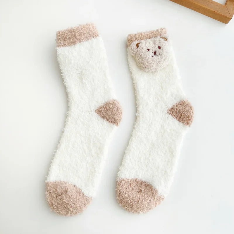 Coral Velvet Women's Winter Thickened Plush Warm Comfortable Sleeping Sock Cute Cartoon Lovely Floor Socks Nice Plus Stockings