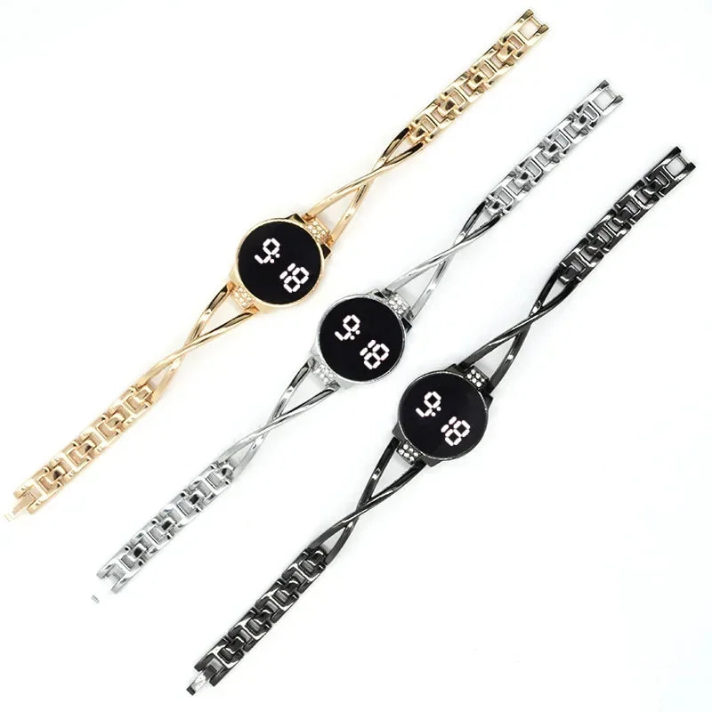 LED Fashion Watch for Women Bracelet Touch Screen Ladies Time Steel Band Electronic Student Ladies Simple Style Watches