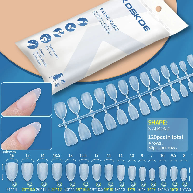 120PCS Matte Fake Nails Capsules Almond Coffin T Shape Full Cover False Nails Frosted Artificial Nail Soft Gel Tips Manicure Nai