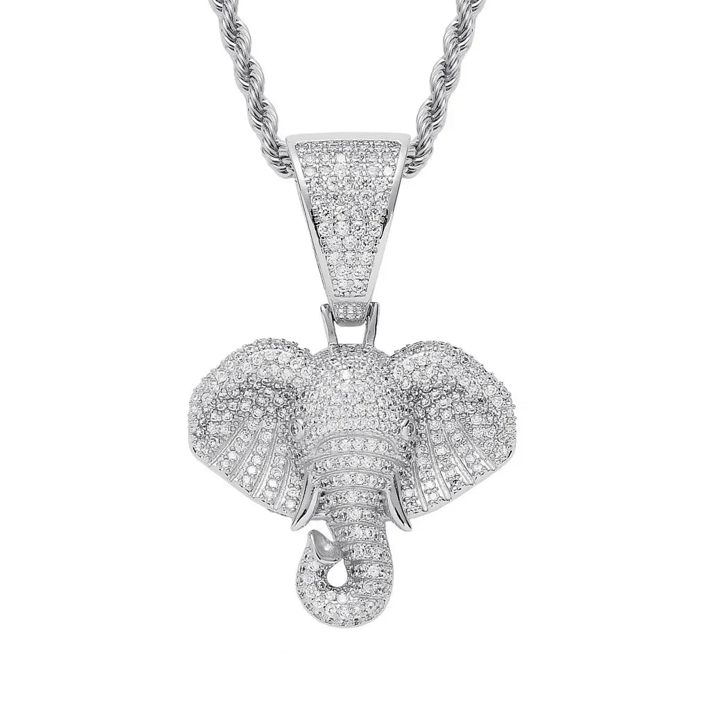Hip Hop Cubic Zirconia Pave Bling Iced Out Elephant Pendant Animal Necklace Men Women Hip Hop Cool Rap Jewelry Birthday Gift