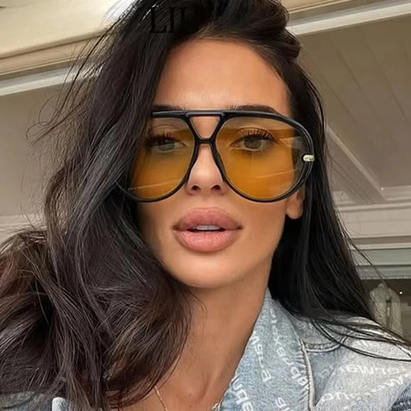 2025 New Oversized Pilot Oval Punk Sunglasses for Women Luxury Vintage Double Beam Sun Glasses Lady Mens Outdoor Eyewear UV400