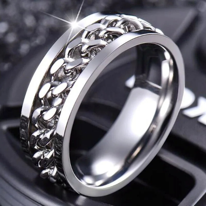 Titanium Steel Rotatable Chain Rings for Men Women Spinner Ring Anti Stress Multifunctional Rings Bottle Opener Ring Club Gift