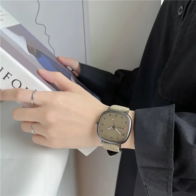 Brand Quartz Watch Youth Student Watch Vintage Square Dial Leather Belt Wristwatch Casual Fashion Men Women Gift Clock Wholesale