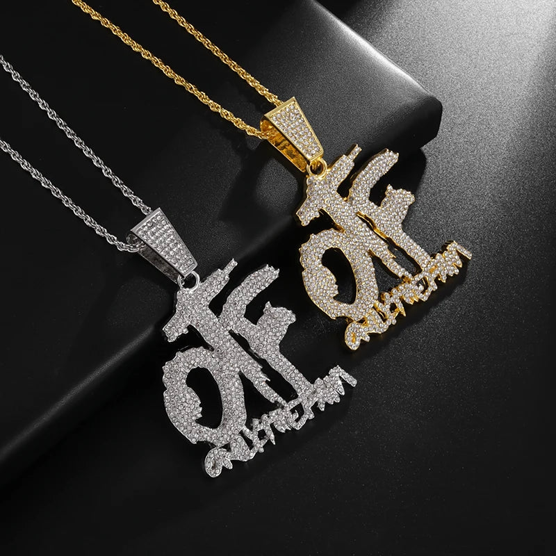 Luxurious Ice Crystal Zirconia Letters Otf Letter Pendant Necklace for Men and Women Fashion Rock Rap Party Jewelry Gift