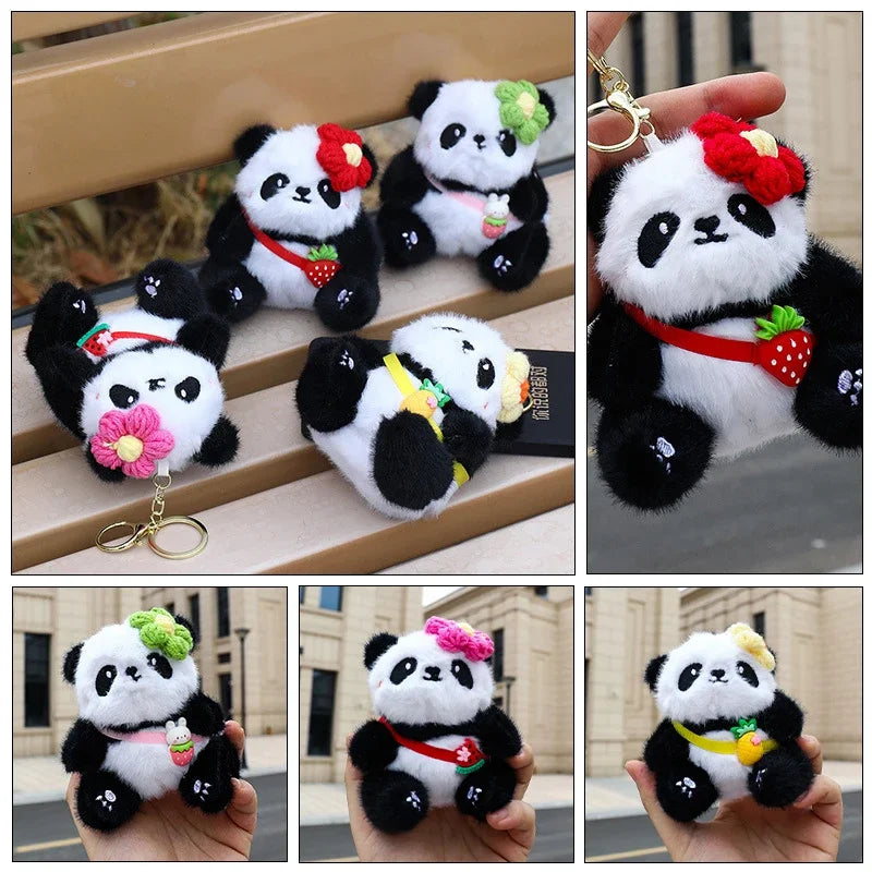 Cute Panda Plush Keychain Cartoon Kawaii Animal Soft Stuffed Doll Keyring Bag Pendant Charms Backpack Decoration Girls Gift