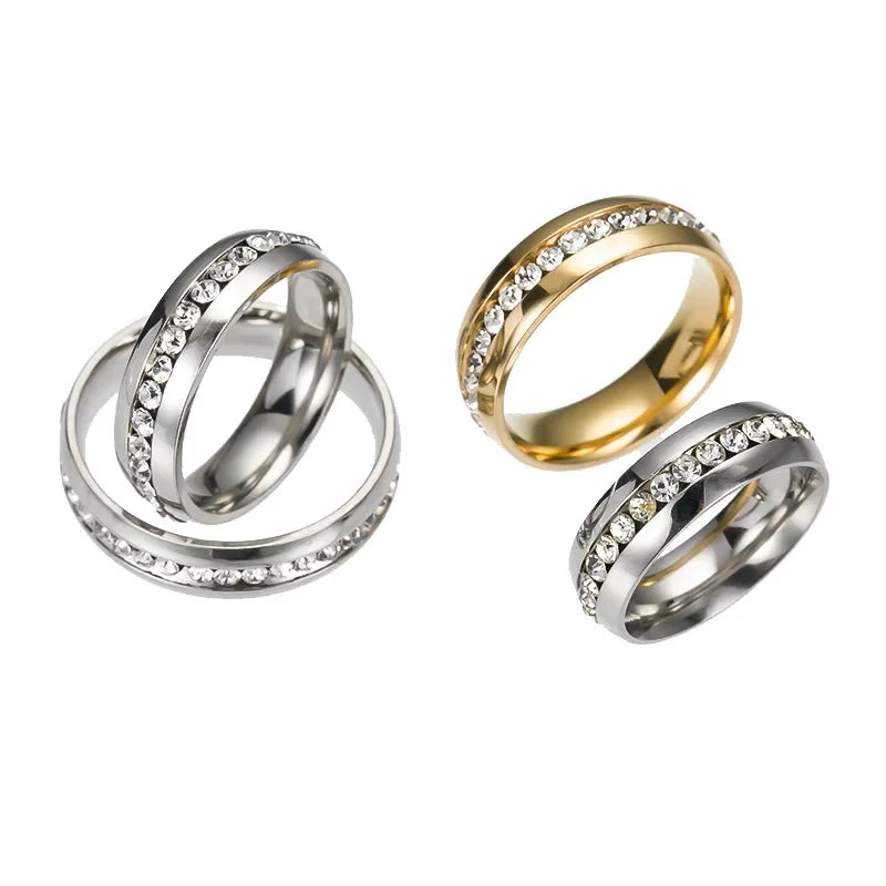 Stainless Steel Ring Crystal Rings For Women Circle CZ Fashion Engagement Jewelry Gifts Wholesale