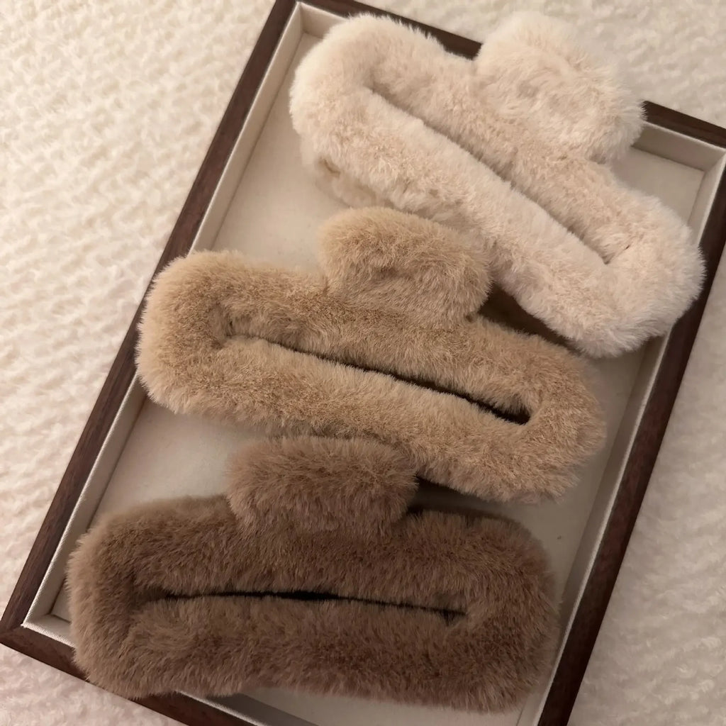 Colorful Plush Square Large Hair Claw Hairpin Women Girls Fashion Design Korean Sweet Simple Fluffy Hair Clip Headwear Wholesale