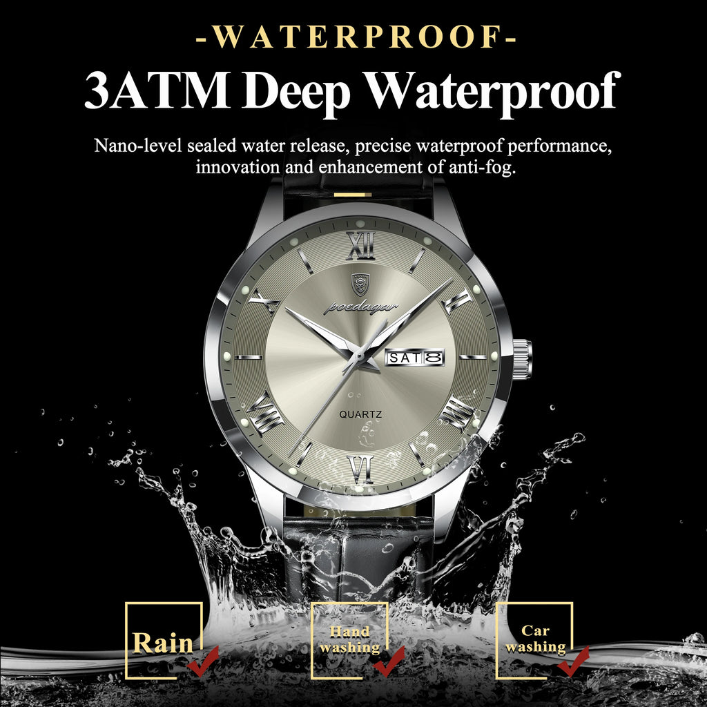 POEDAGAR Top Luxury Watch For Men Military Waterproof Luminous Date Week Man Wristwatch Leather Men's Quartz Watches Sport Reloj