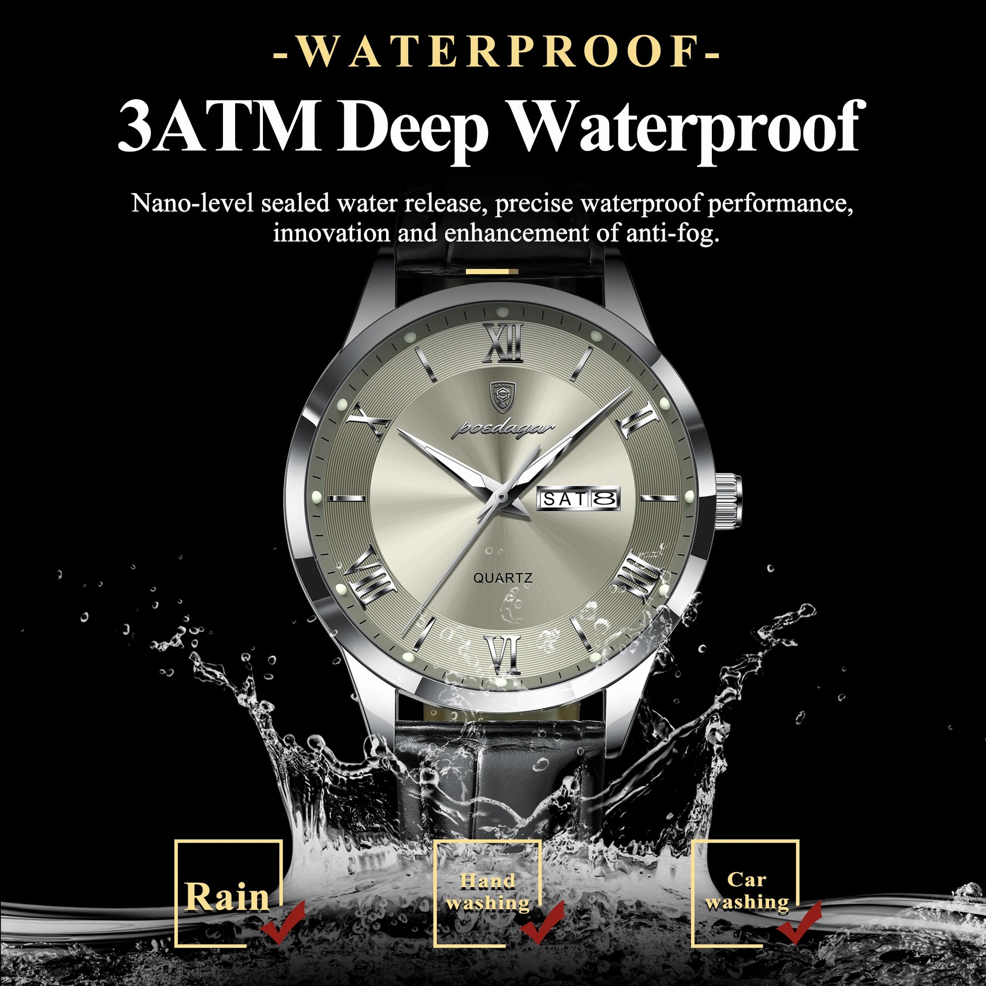 POEDAGAR Top Luxury Watch For Men Military Waterproof Luminous Date Week Man Wristwatch Leather Men's Quartz Watches Sport Reloj