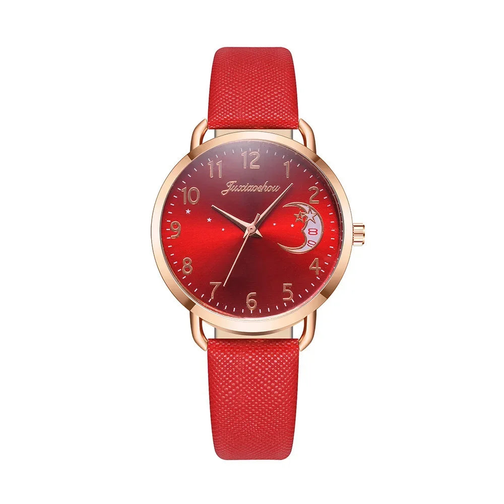 New Famous Brand Women Watch Moon Dial Quartz Watch PU Leather Strap Calendar Wristwatches Clock Gift Reloj Mujer Dropshipping