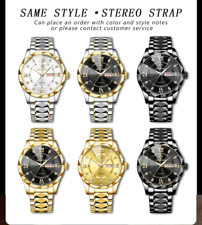 BINBOND B2521 Fashion Casual Business Quartz Men Watches 30M Waterproof Week Date Clock Sport Mens Wristwatch Relogio Masculino