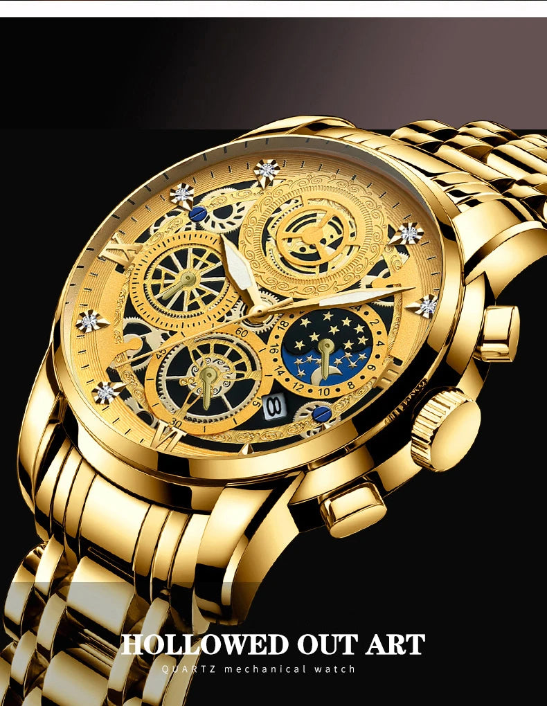 BINBOND Luxury Fashion Casual Quartz Men Watch Stainless Steel Strap Luxury Dial Luminous 30M Waterproof Business Men Wristwatch
