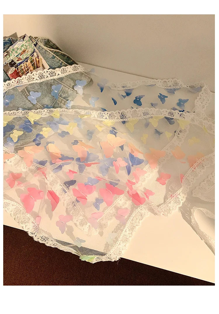Dopamine Butterfly French Fairy Lace Triangle Headscarf Women's DIY Headwear Mesh Silk Scarf Hairband Summer Beach Accessories